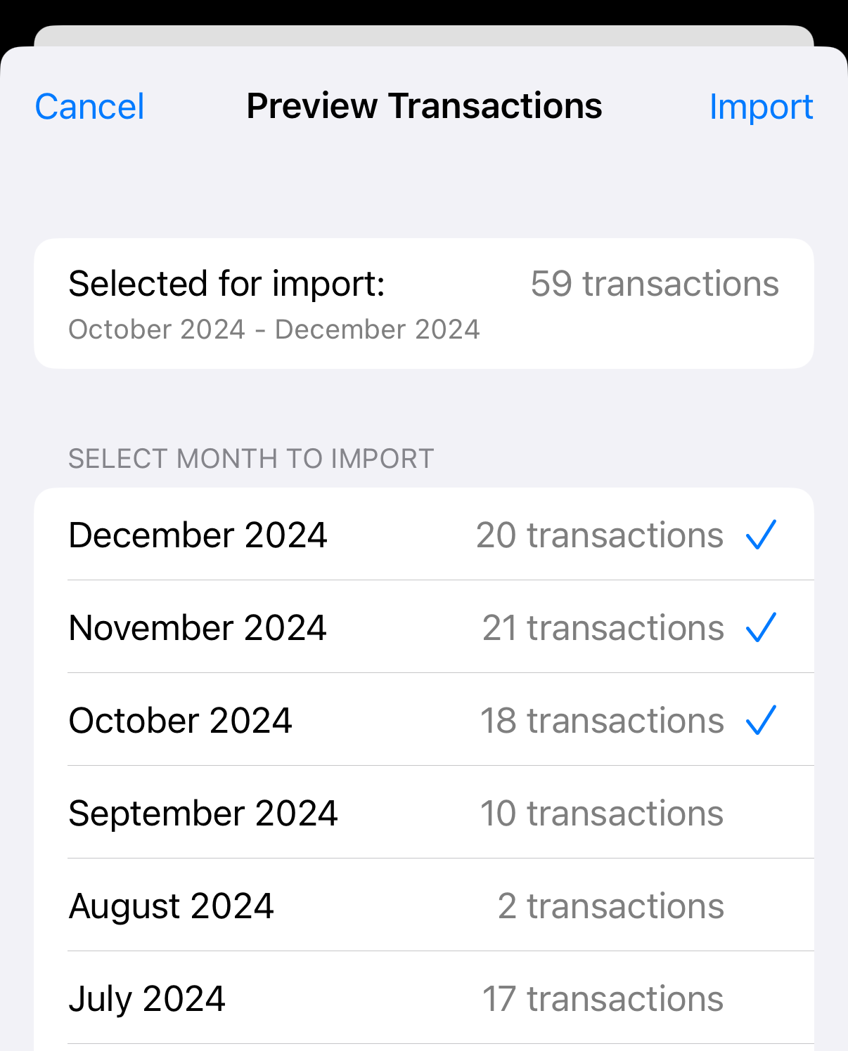 Bulk-importing previous months