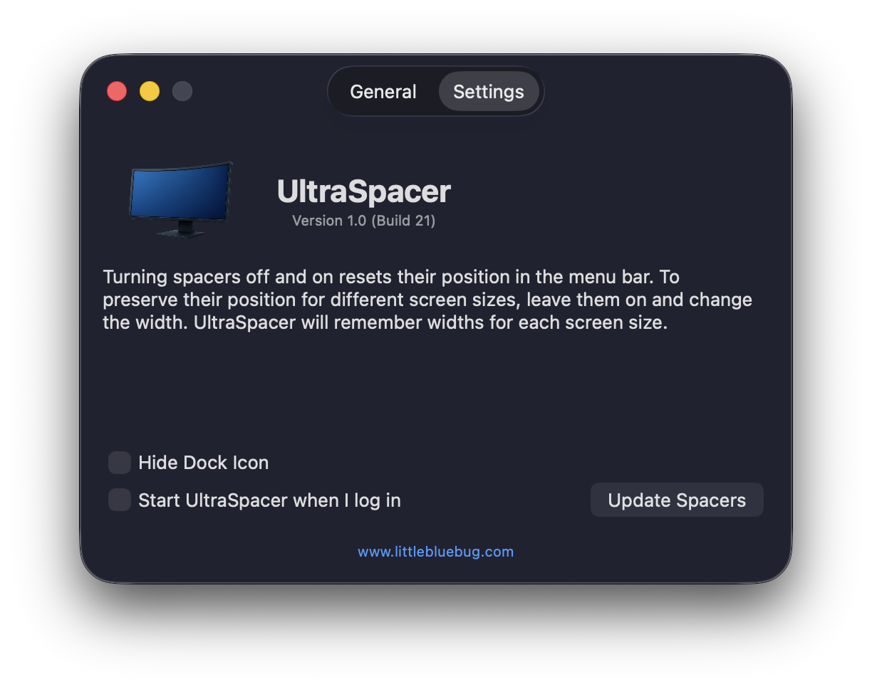UltraSpacer About window